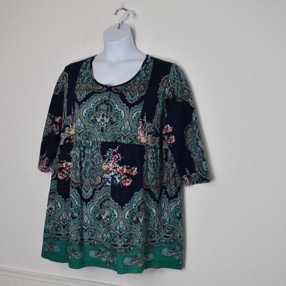 Ulla Popken Babydoll Tunic Top Sz 16 / 18 Floral Button Front Whimsigoth Boho - Picture 3 of 16